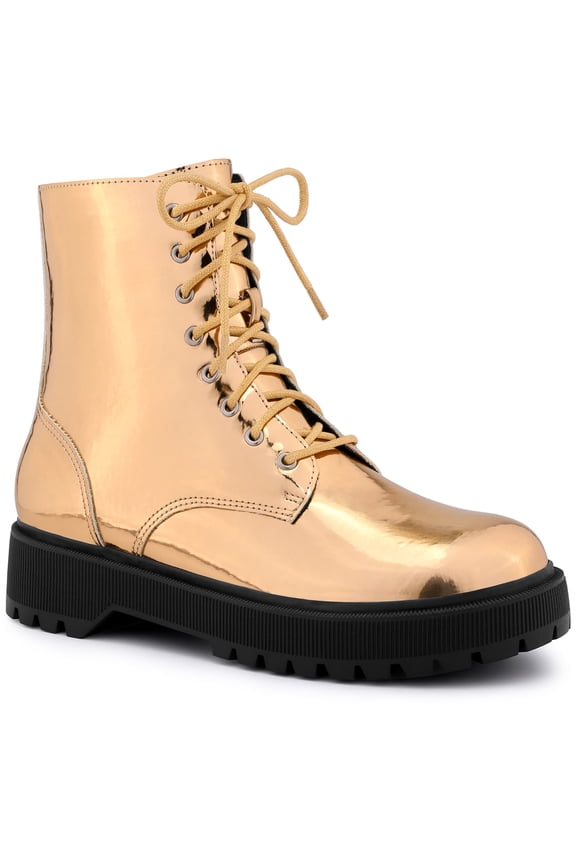 Valentine's Women's Boot Colorful Round Toe Platform Lace Up Ankle Boots Rose Gold 10