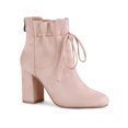 thumbnail image 1 of BLISSFUL STEP Women's Round Toe Ruffle Decor Block Heel Ankle Boots Dust Pink 9, 1 of 7