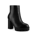 thumbnail image 1 of BLISSFUL STEP Women's Round Toe Side Zip Block Heels Ankle Boots Black (Size 7), 1 of 7