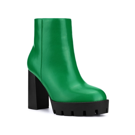 BLISSFUL STEP Women's Round Toe Side Zip Block Heels Ankle Boots Green (Size 9)