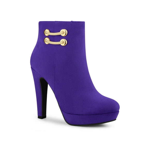 BLISSFUL STEP Women's Round Toe Side Zipper Block High Heel Ankle Boots Purple 9