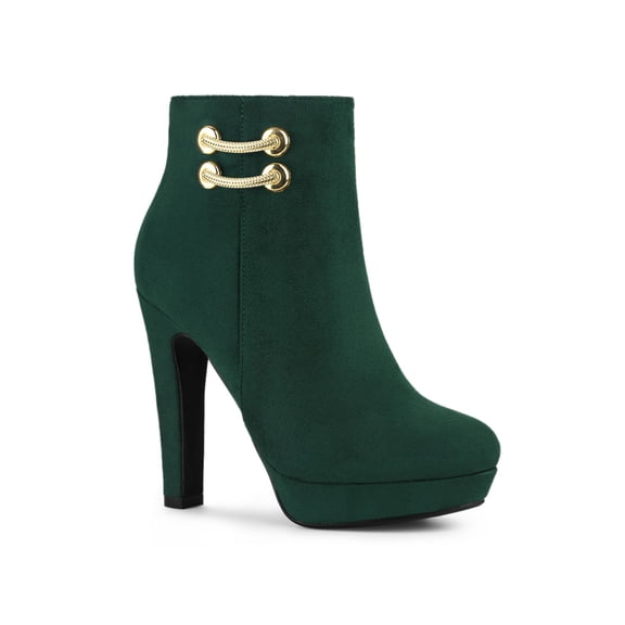 BLISSFUL STEP Women's Round Toe Side Zipper Block High Heel Ankle Boots Green 9