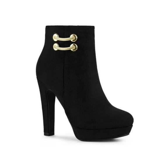 BLISSFUL STEP Women's Round Toe Side Zipper Block High Heel Ankle Boots Black 10