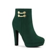 thumbnail image 1 of BLISSFUL STEP Women's Round Toe Side Zipper Block High Heel Ankle Boots Green 6, 1 of 8
