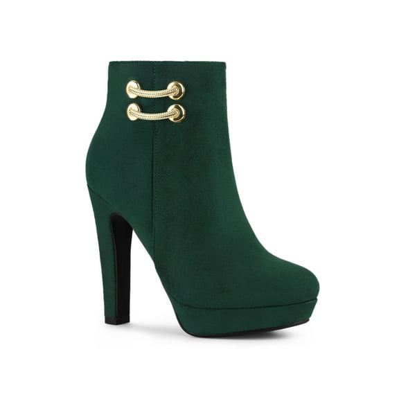 BLISSFUL STEP Women's Round Toe Side Zipper Block High Heel Ankle Boots Green 7.5