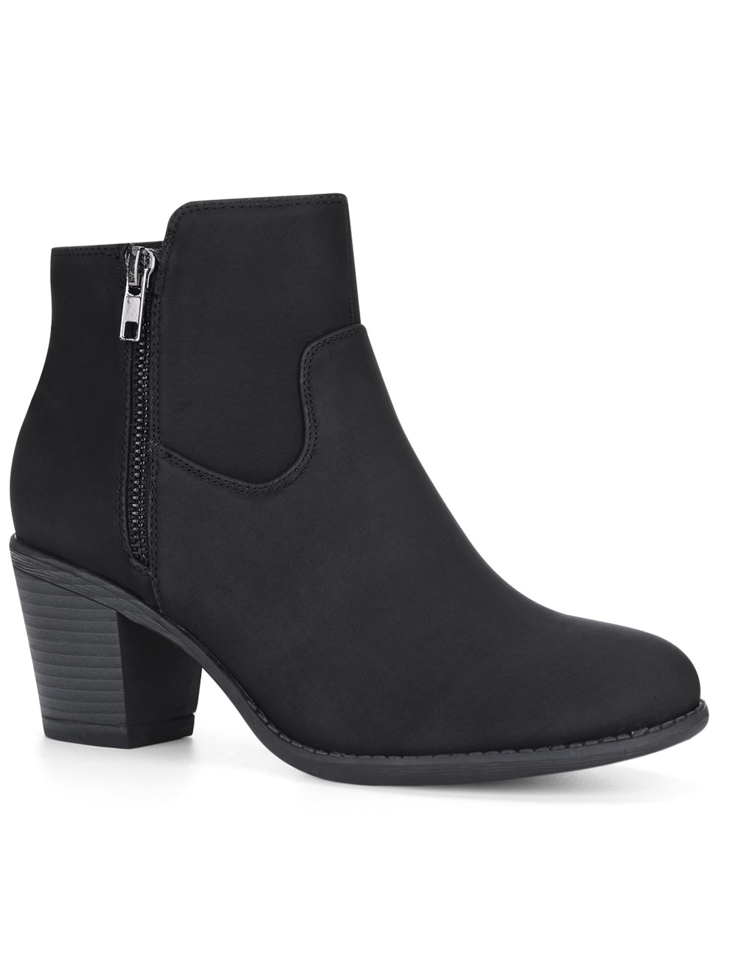 Allegra K Women Round Toe Stacked Block Heel Zipper Ankle Boots