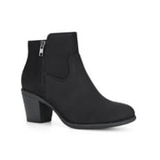 Allegra K Women's Round Toe Stacked Block Heel Zipper Ankle Boots