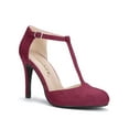 thumbnail image 1 of BLISSFUL STEP Women's Shoes Round Toe Stiletto Heel T-Strap Sandals Burgundy 6.5, 1 of 8