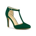 thumbnail image 1 of BLISSFUL STEP Women's Shoes Round Toe Stiletto Heel T-Strap Sandals Green 5.5, 1 of 6