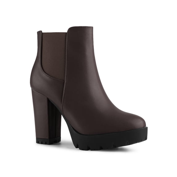 Allegra K Women's Round Toe Zip Block Heel Platform Ankle Boots Coffee 9.5