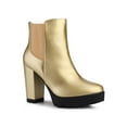 thumbnail image 1 of BLISSFUL STEP Women's Round Toe Zip Block Heel Platform Ankle Boots Gold 6.5, 1 of 8