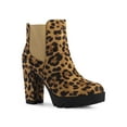 thumbnail image 1 of BLISSFUL STEP Women's Round Toe Zip Block Heel Platform Ankle Boots Leopard 9, 1 of 8