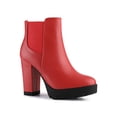 thumbnail image 1 of BLISSFUL STEP Women's Round Toe Zip Block Heel Platform Ankle Boots Red 9.5, 1 of 8