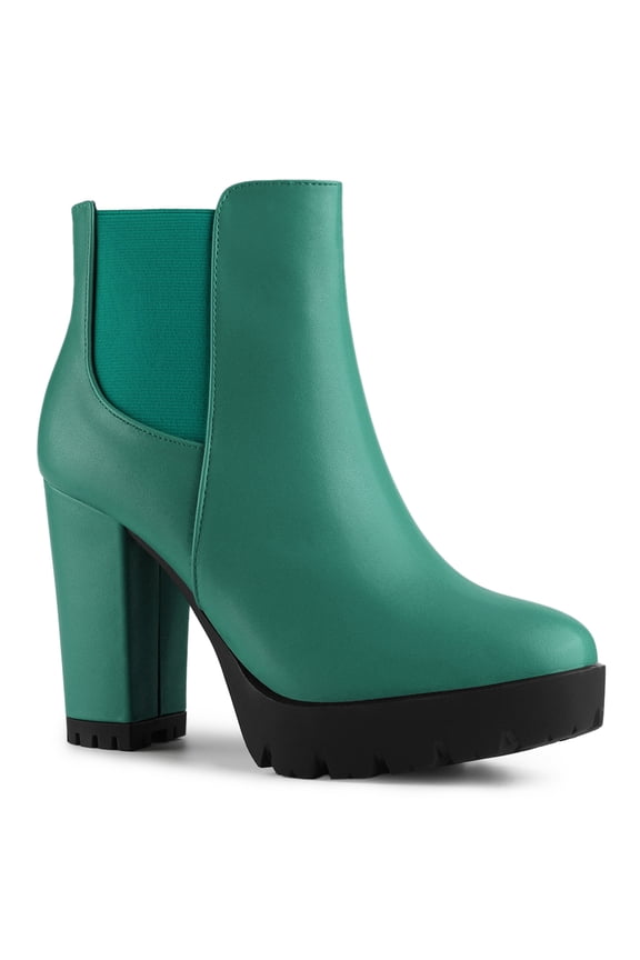 Women's Round Toe Zip Block Heel Platform Ankle Boots Green 9.5