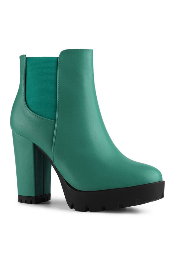 Women's Round Toe Zip Block Heel Platform Ankle Boots Green 9