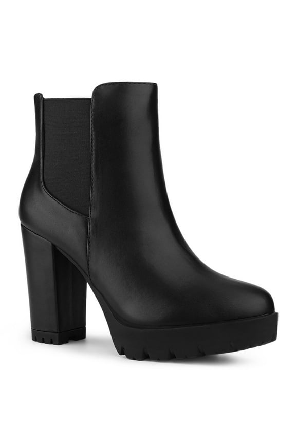 Women's Round Toe Zip Block Heel Platform Ankle Boots Black 8