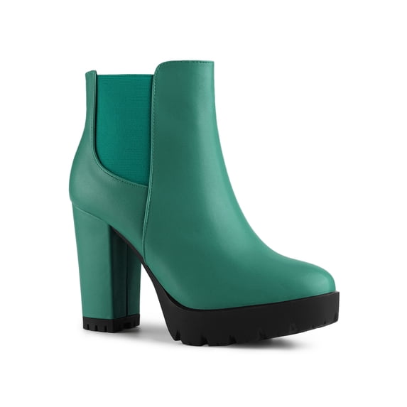 BLISSFUL STEP Women's Round Toe Zip Block Heel Platform Ankle Boots Green 6