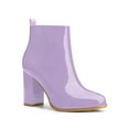 thumbnail image 1 of BLISSFUL STEP Women's Round Toe Zip Block High Heels Ankle Boots Purple 9, 1 of 8