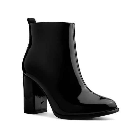 BLISSFUL STEP Women's Round Toe Zip Block High Heels Ankle Boots Black 8