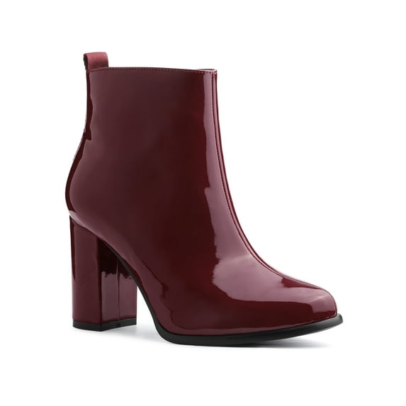BLISSFUL STEP Women's Round Toe Zip Block High Heels Ankle Boots Burgundy 6