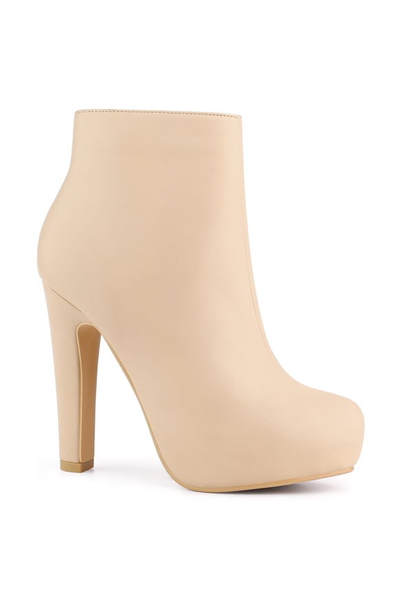 Women's Round Toe Zipper Platform Block Heel Ankle Boots