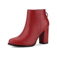 thumbnail image 1 of BLISSFUL STEP Women's Rounded Toe Back Zip Block Heel Ankle Booties Red 8.5, 1 of 8
