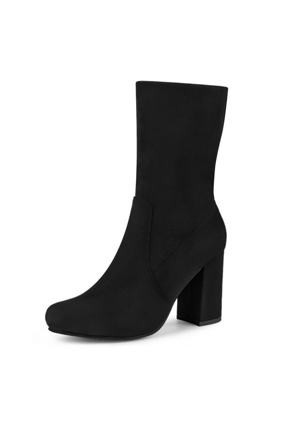 Women's Boots Faux Suede Rounded Toe Block Heel Foldable Ankle Boots Black 8.5