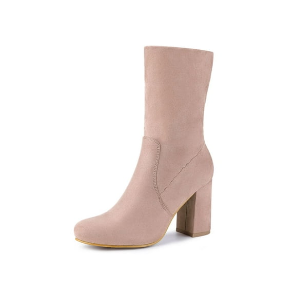 BLISSFUL STEP Women's Boots Faux Suede Rounded Toe Block Heel Foldable Ankle Boots Dust Pink 6.5