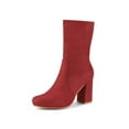 thumbnail image 1 of BLISSFUL STEP Women's Boots Faux Suede Rounded Toe Block Heel Foldable Ankle Boots Red 9, 1 of 8