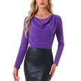 thumbnail image 1 of INSPIRE CHIC Women's Ruched Cowl Neck Long Sleeves Glitter Praty Club Top XL Purple, 1 of 6
