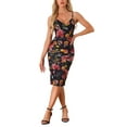 thumbnail image 1 of INSPIRE CHIC Women's Ruched Mesh Side Slit Summer Bodycon Floral Cami Midi Dress M Black, 1 of 6