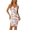 thumbnail image 1 of INSPIRE CHIC Women's Ruched Mesh Side Slit Summer Bodycon Floral Cami Midi Dress XS White, 1 of 6