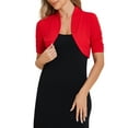 thumbnail image 1 of INSPIRE CHIC Women's Shrugs Open Front Bolero Ruched Short Sleeves Cropped Cardigan M Red, 1 of 6