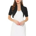 thumbnail image 1 of INSPIRE CHIC Women's Shrugs Open Front Bolero Ruched Short Sleeves Cropped Cardigan L Black, 1 of 7