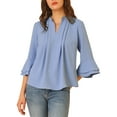 thumbnail image 1 of Allegra K Women's Ruffle 3/4 Bell Sleeve Top V-Neck Casual Swiss Dots Blouse, 1 of 7