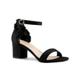thumbnail image 1 of BLISSFUL STEP Women's Ruffle Ankle Strap Low Block Heels Black 5, 1 of 8