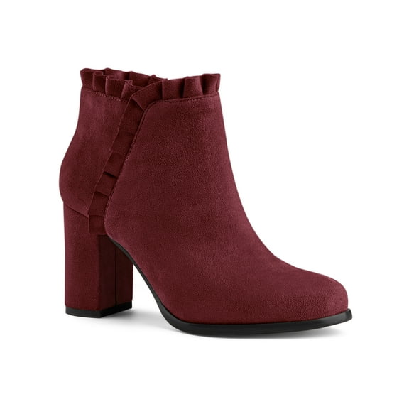 BLISSFUL STEP Valentine's Women's Ankle Boots Pointed Toe Zip-Up Block Heel Burgundy 6.5