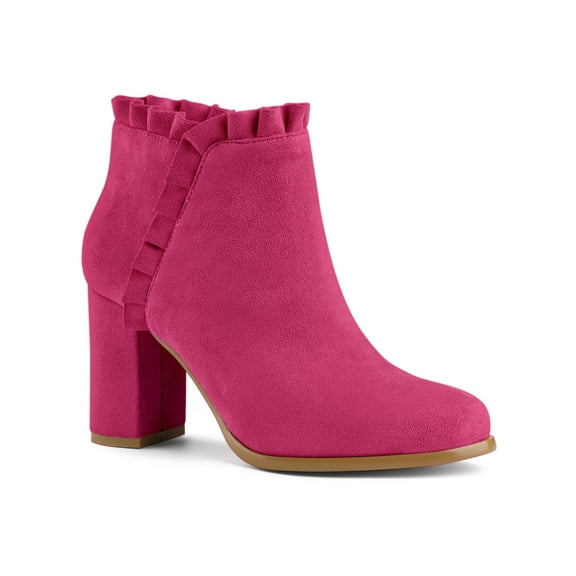 BLISSFUL STEP Valentine's Women's Ankle Boots Pointed Toe Zip-Up Block Heel Hot Pink 6.5