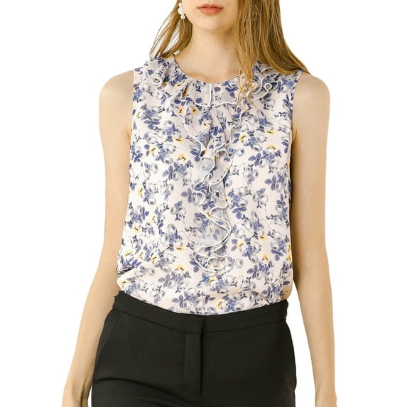 INSPIRE CHIC Women's Ruffle Chiffon Sleeveless Floral Top
