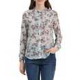 thumbnail image 1 of INSPIRE CHIC Women's Ruffle Collar Long Sleeve Button Down Floral Shirt M Light Blue, 1 of 7