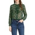 thumbnail image 1 of INSPIRE CHIC Women's Ruffle Collar Long Sleeve Button Down Floral Shirt S Dark Green, 1 of 7