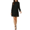 thumbnail image 1 of INSPIRE CHIC Women's Ruffle Crew Neck Long Sleeves Floral Lace Casual Mini Dress L Black, 1 of 8