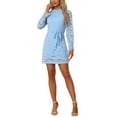 thumbnail image 1 of INSPIRE CHIC Women's Ruffle Crew Neck Long Sleeves Floral Lace Casual Mini Dress XS Sky Blue, 1 of 6