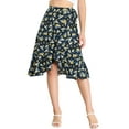 thumbnail image 1 of INSPIRE CHIC Women's Ruffle Flare Tie Waist High Low Floral Wrap Skirt L Navy Yellow, 1 of 8