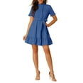 thumbnail image 1 of INSPIRE CHIC Women's Ruffle Hem Fit and Flare Frill Trim Button Front Dresses L Blue, 1 of 6