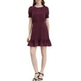 thumbnail image 1 of INSPIRE CHIC Women's Ruffle Hem Short Puff Sleeve Party A-Line Mini Dress L Wine, 1 of 6