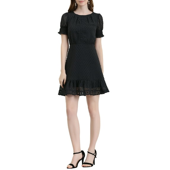Allegra K Women's Ruffle Hem Short Puff Sleeve Party A-Line Mini Dress