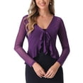 thumbnail image 1 of INSPIRE CHIC Women's Ruffle Long Sleeves Casual Self Tie Bolero Mesh Shrugs M Purple, 1 of 6