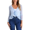 thumbnail image 1 of INSPIRE CHIC Women's Ruffle Long Sleeves Casual Self Tie Bolero Mesh Shrugs XL Light Blue, 1 of 6