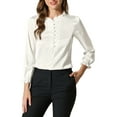 thumbnail image 1 of INSPIRE CHIC Women's Ruffle Neck Bubble Sleeve Elastic Cuff Button Office Blouse M White, 1 of 7